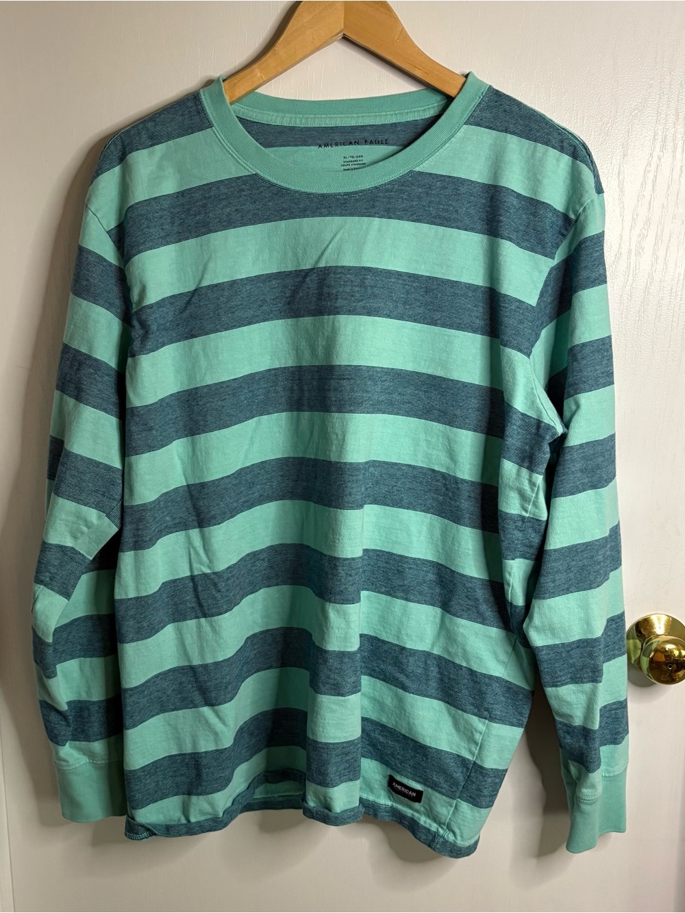 American Eagle Men’s XL Standard Fit Striped Long Sleeve Crew Neck Cotton Tee